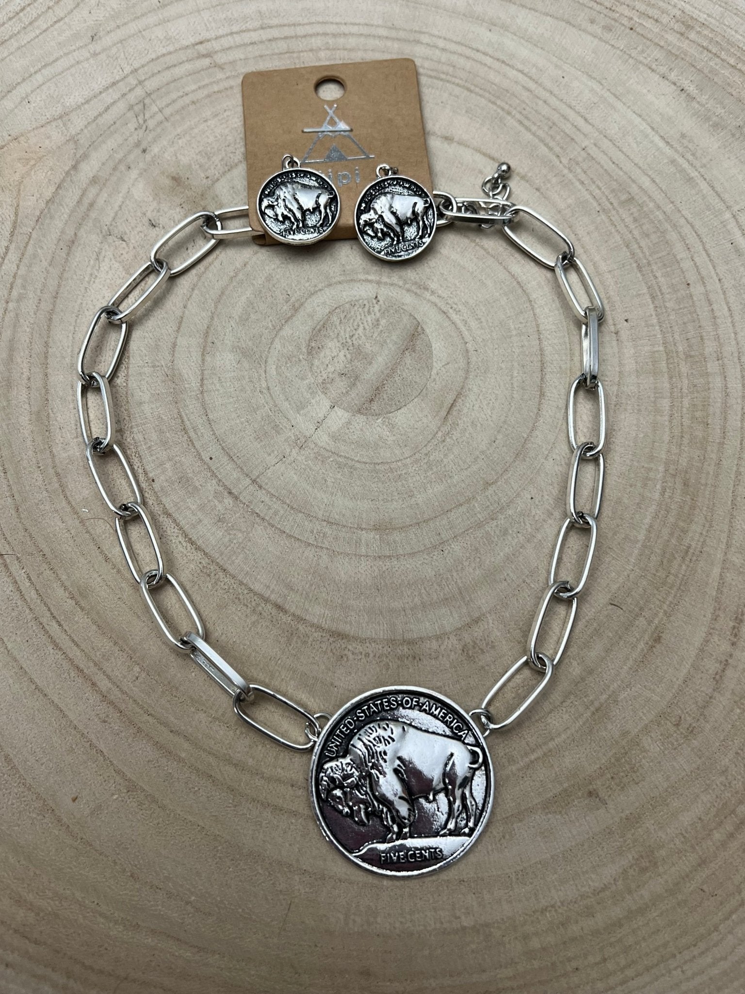 Buffalo Coin Choker & Earring Set