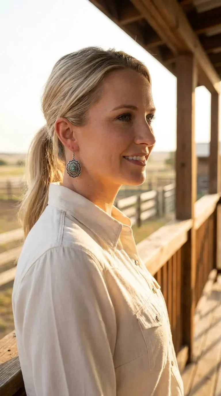 Western Oval Concho Earrings