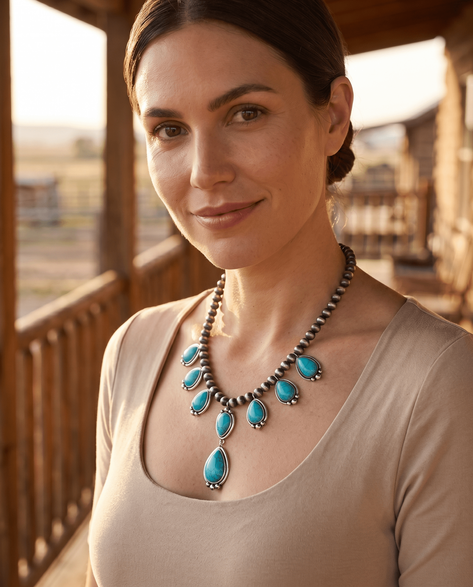 Turquoise Teardrop & Pearl Necklace