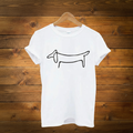 White Dachshund Tee on Wood Background