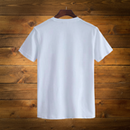 White Tee Back on Wood Background