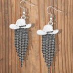 Sparkle Cowgirl Hat Fringe Earrings – Rhinestone Tassel Dangle Jewelry