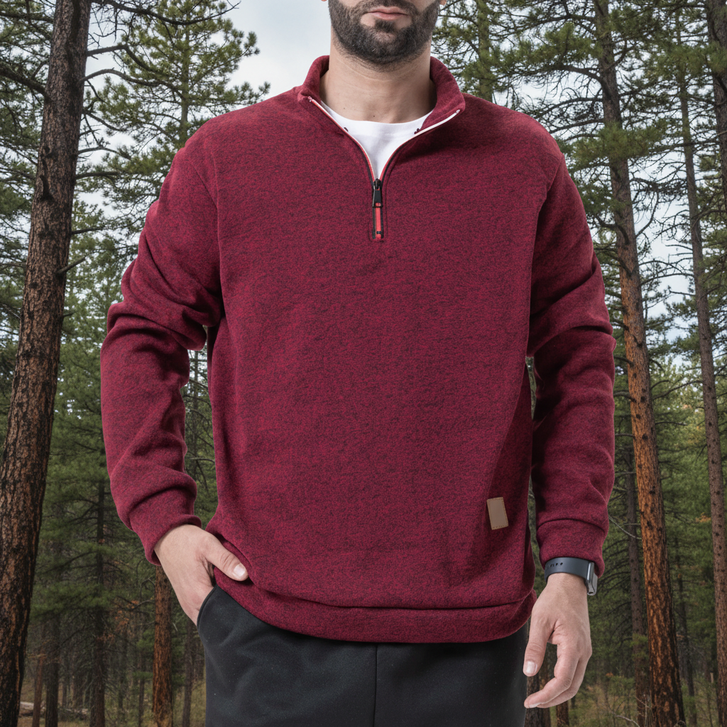 Wine Red Half-Zip Pine Forest Cropped