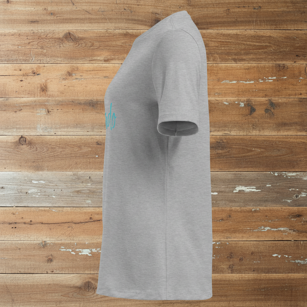 Women's Gray Colorado Tee Side View on Barn Wood
